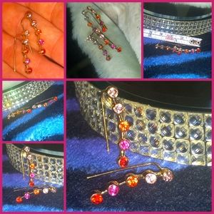 Gold Ear CRAWLERS with multi Shade Pink Stones